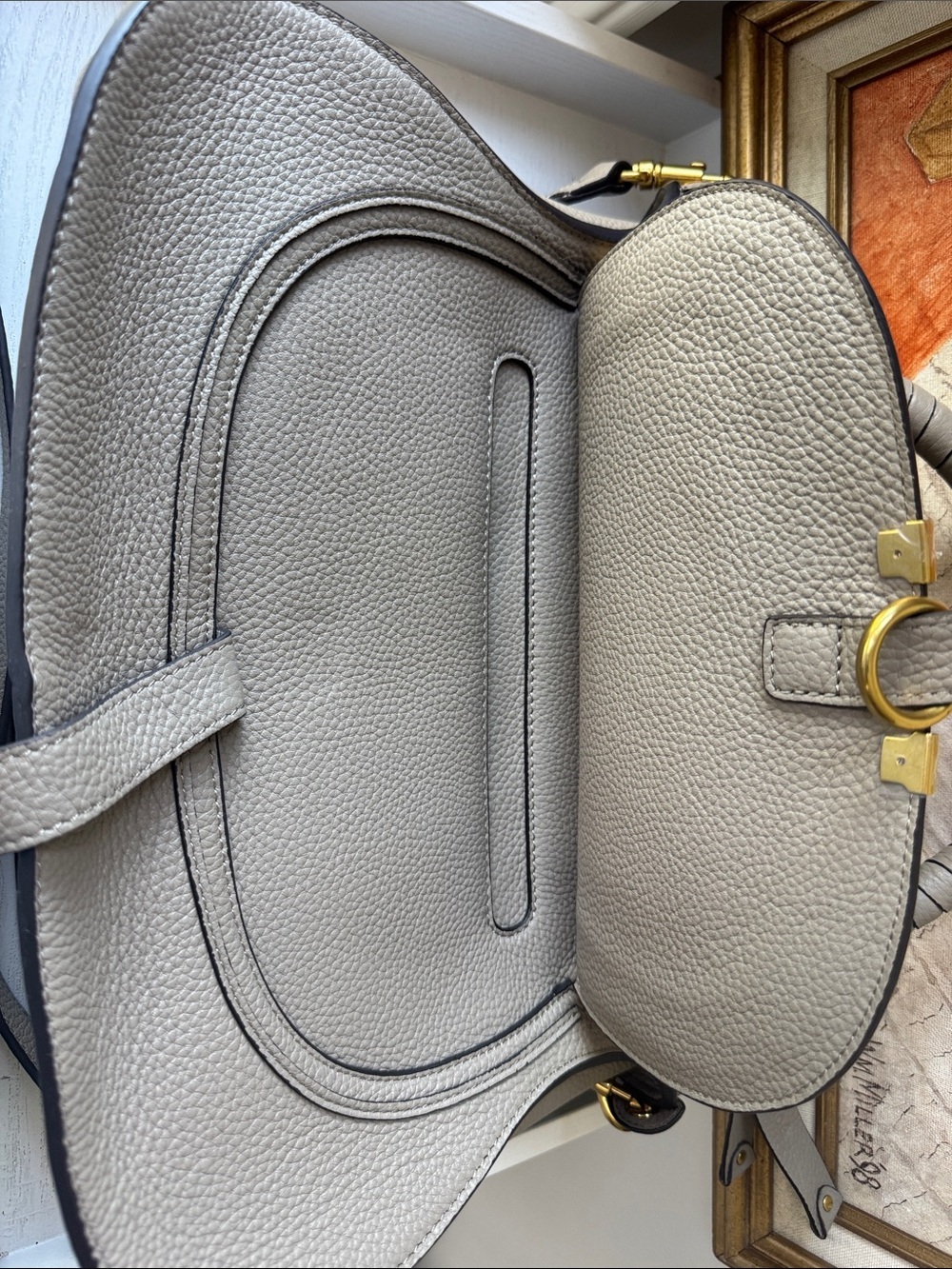 Neutral Taupe Gray Shoulder Bag with Gold Hardware - Picture 12 of 12